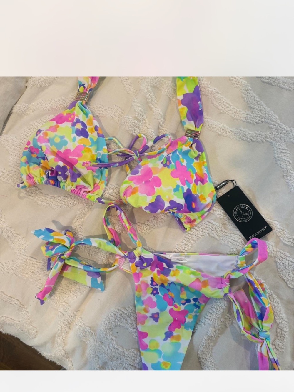 RELLECIGA Floral Tie-Side Bikini in Pink, Purple, Yellow, Blue